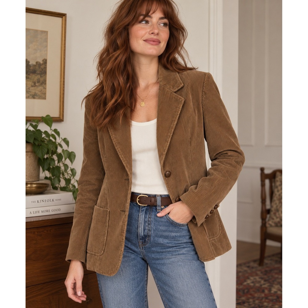 JCPenney Blazer 14 Tan Corduroy Vintage 70s Dark Academia Preppy Jacket